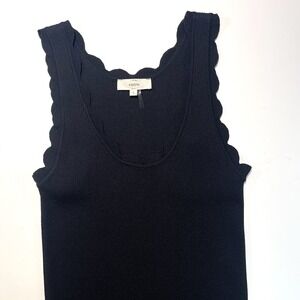 Entro Women's Black Tank Scalloped‎ Neckline Ribbed Fabric Large